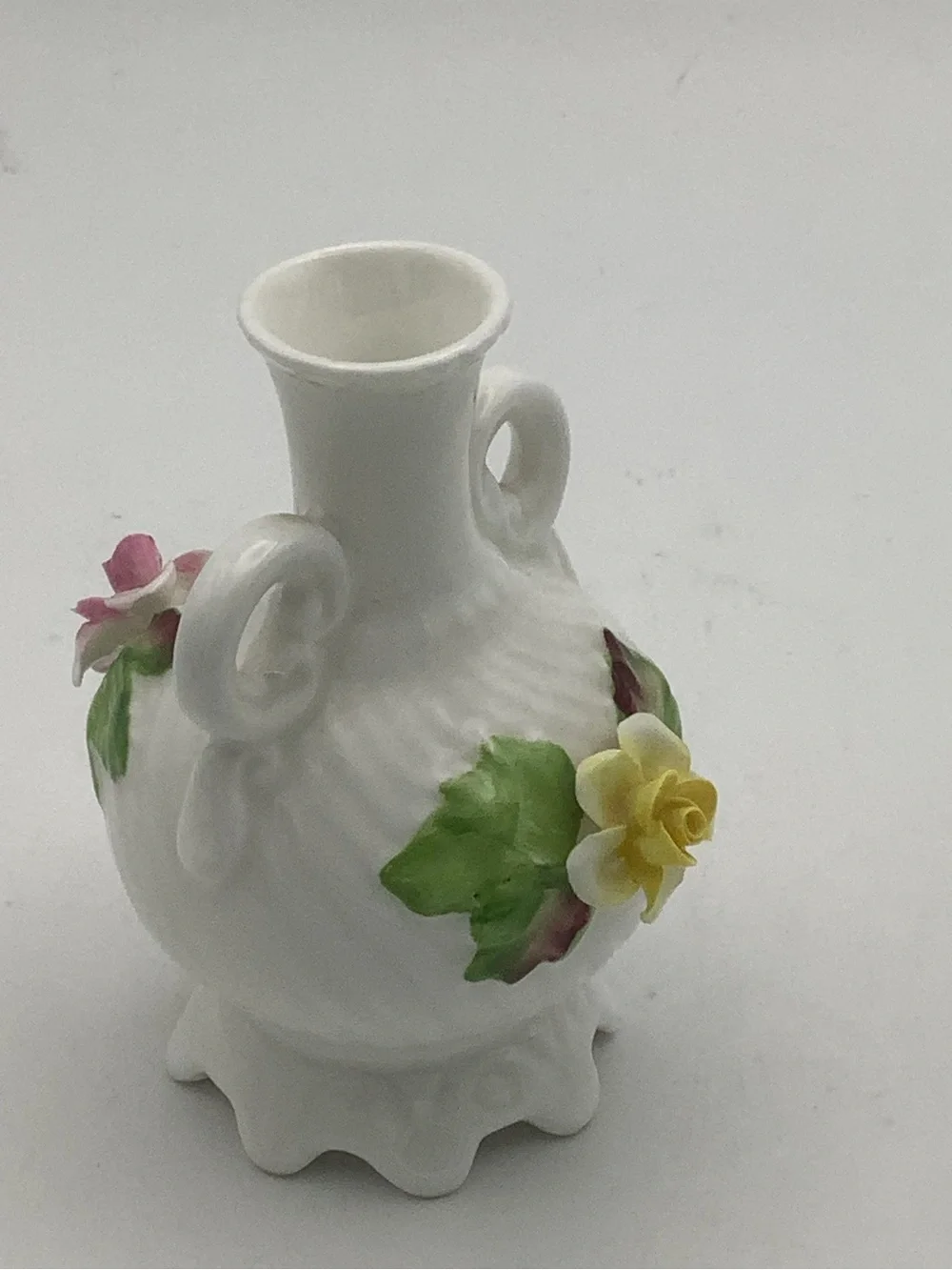 Coalport England Miniature Bone China Bud Vase with 3D Rose Accents